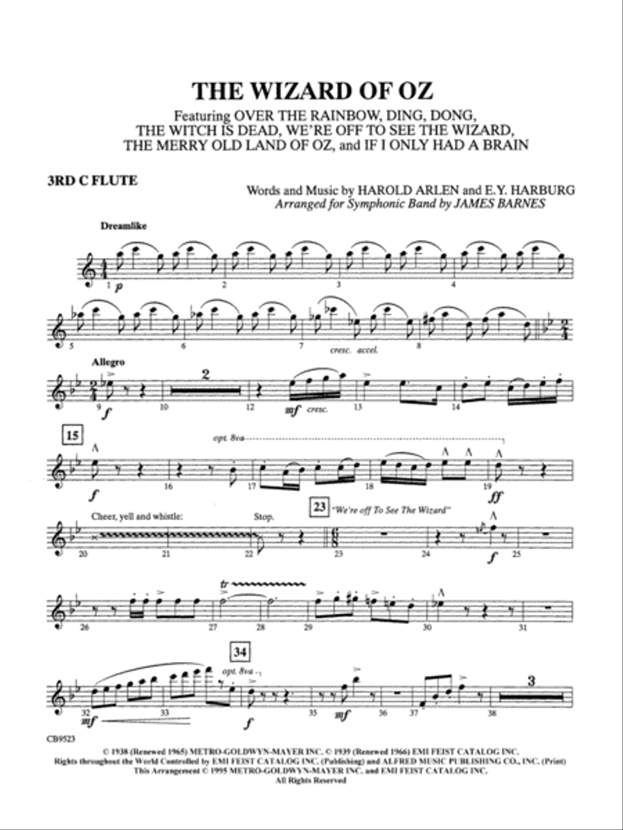The Wizard of Oz (Medley): 3rd Flute Concert Band scores gallery preview page 1