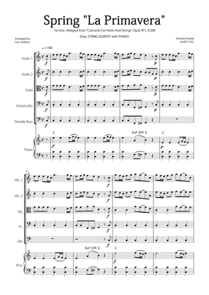 "Spring" (La Primavera) by Vivaldi - Easy version for STRING QUINTET & PIANO
