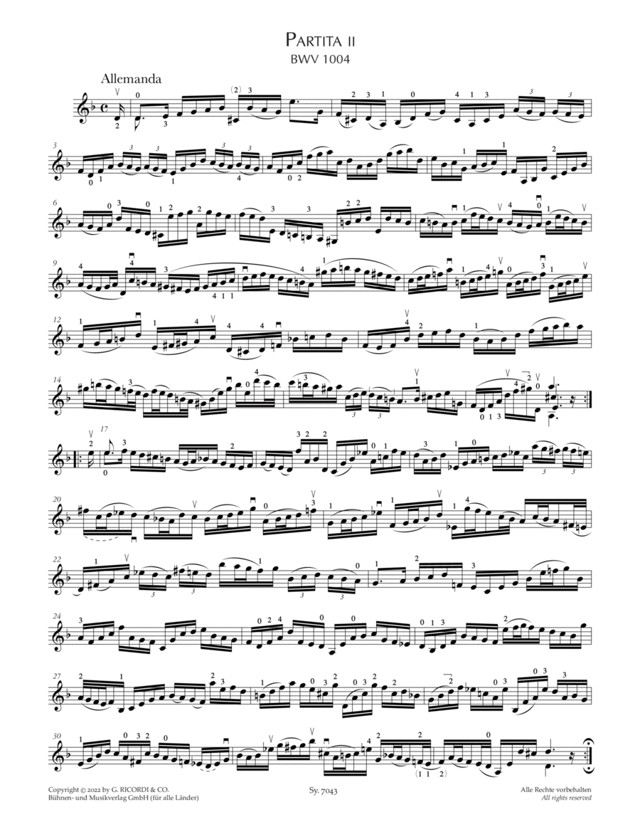 Partita II, BWV 1004 Violin Solo scores gallery preview page 1