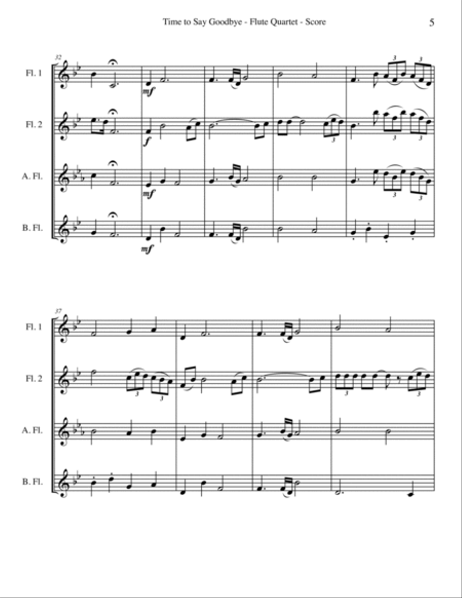Time To Say Goodbye Woodwind Quartet scores gallery preview page 5