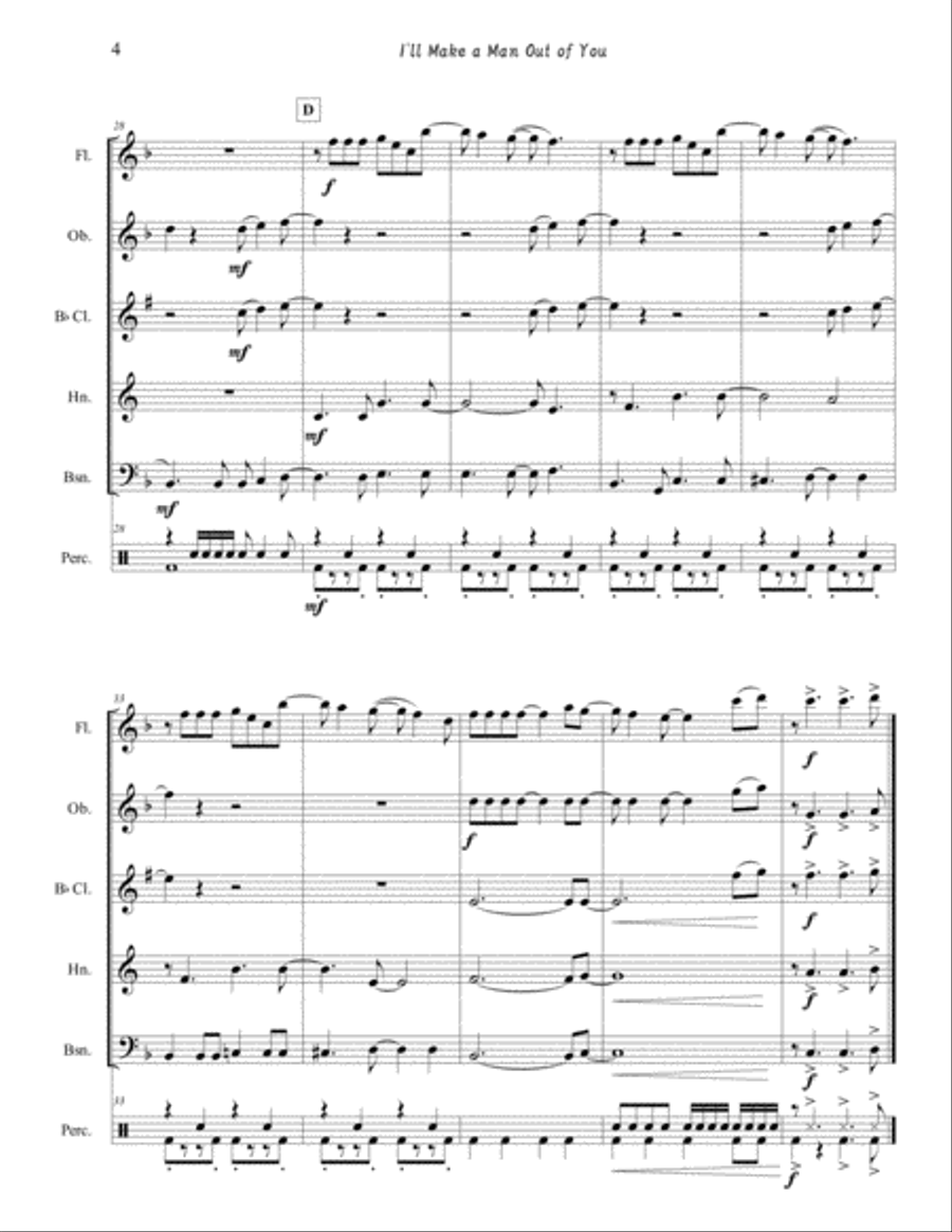 I'll Make A Man Out Of You Woodwind Quintet scores gallery preview page 5