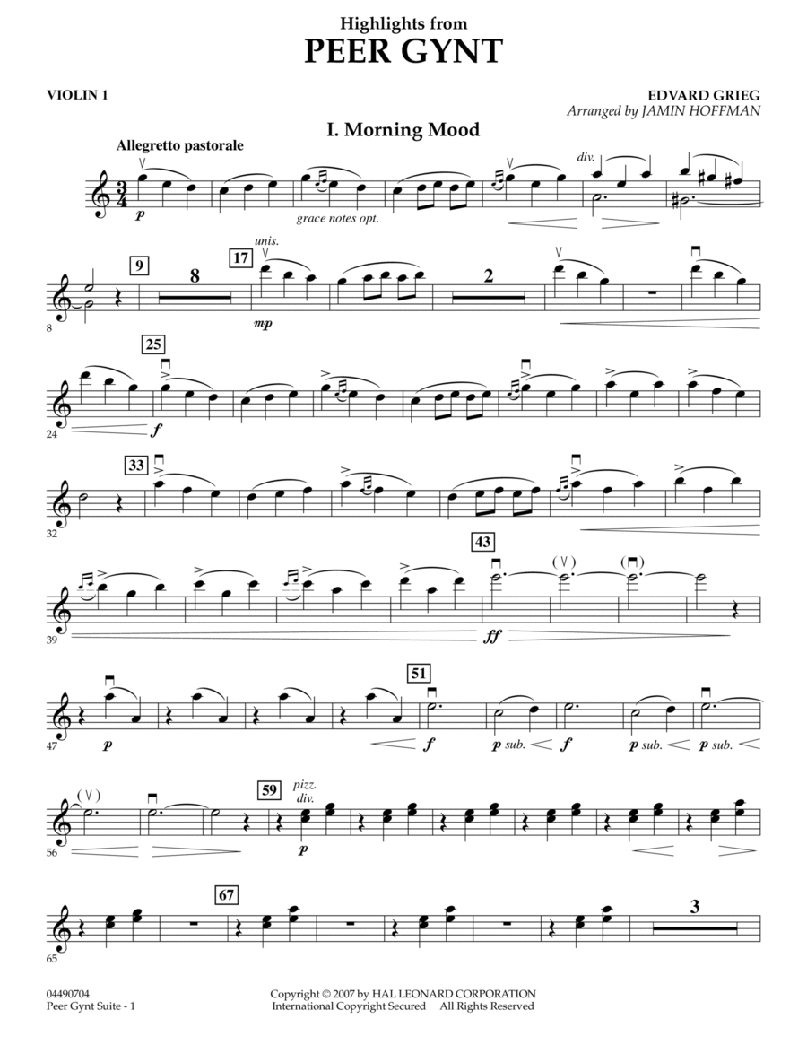 Highlights from Peer Gynt - Violin 1 Orchestra scores gallery preview page 1