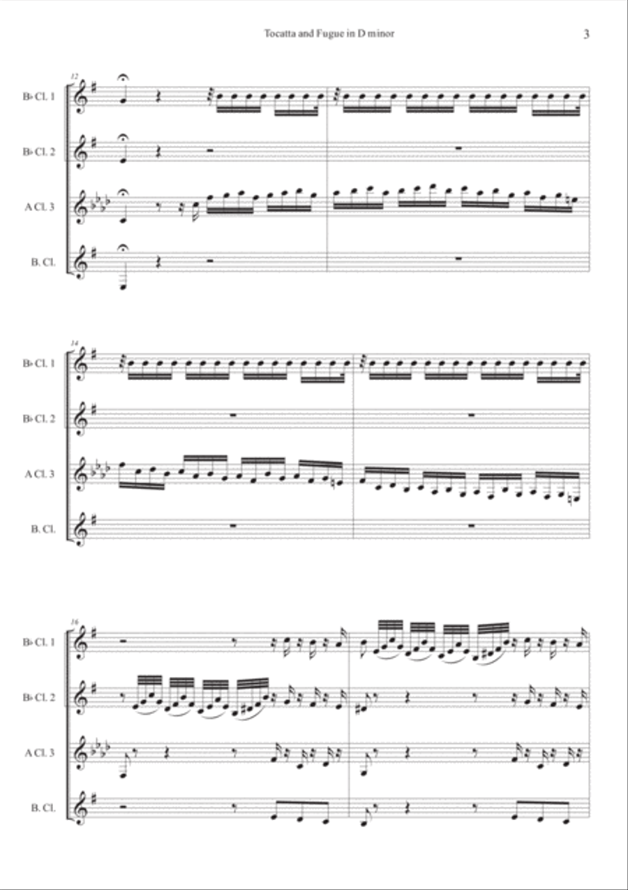 Tocatta and Fugue in D minor for Clarinet Quartet Clarinet Quartet scores gallery preview page 3