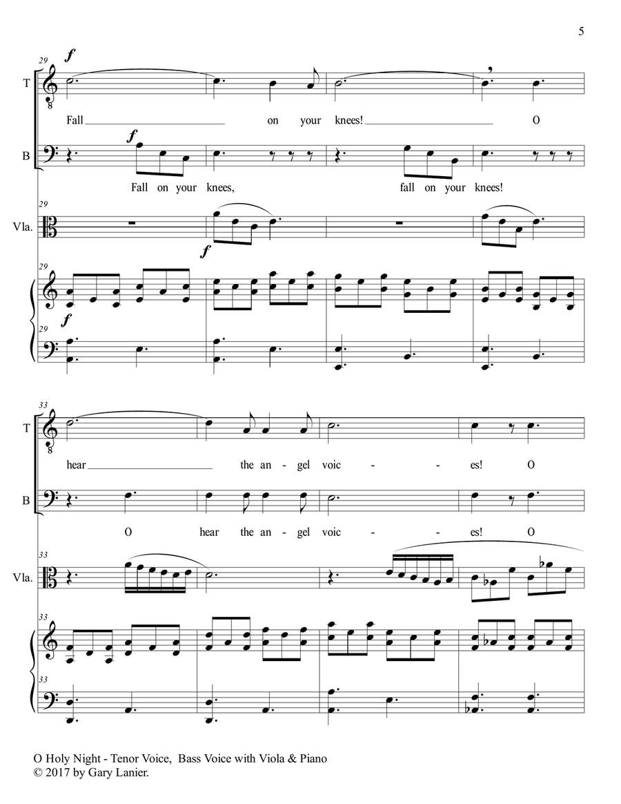 O HOLY NIGHT (Duet - Tenor Voice, Bass Voice with Viola & Piano - Score & Parts included) Small Ensemble scores gallery preview page 6
