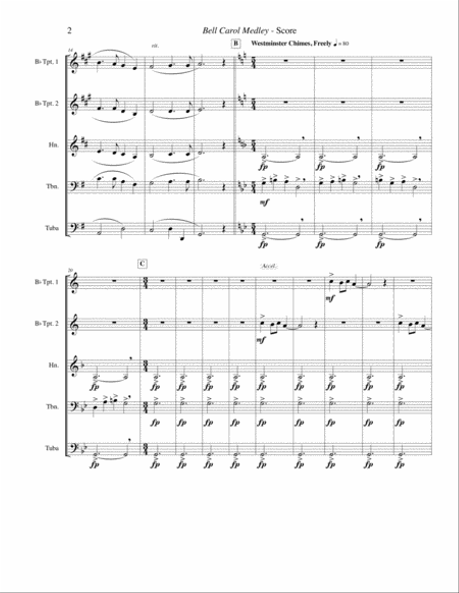 Bell Carol Medley (The Bells of Christmas) - Brass Quintet Brass Quintet scores gallery preview page 2