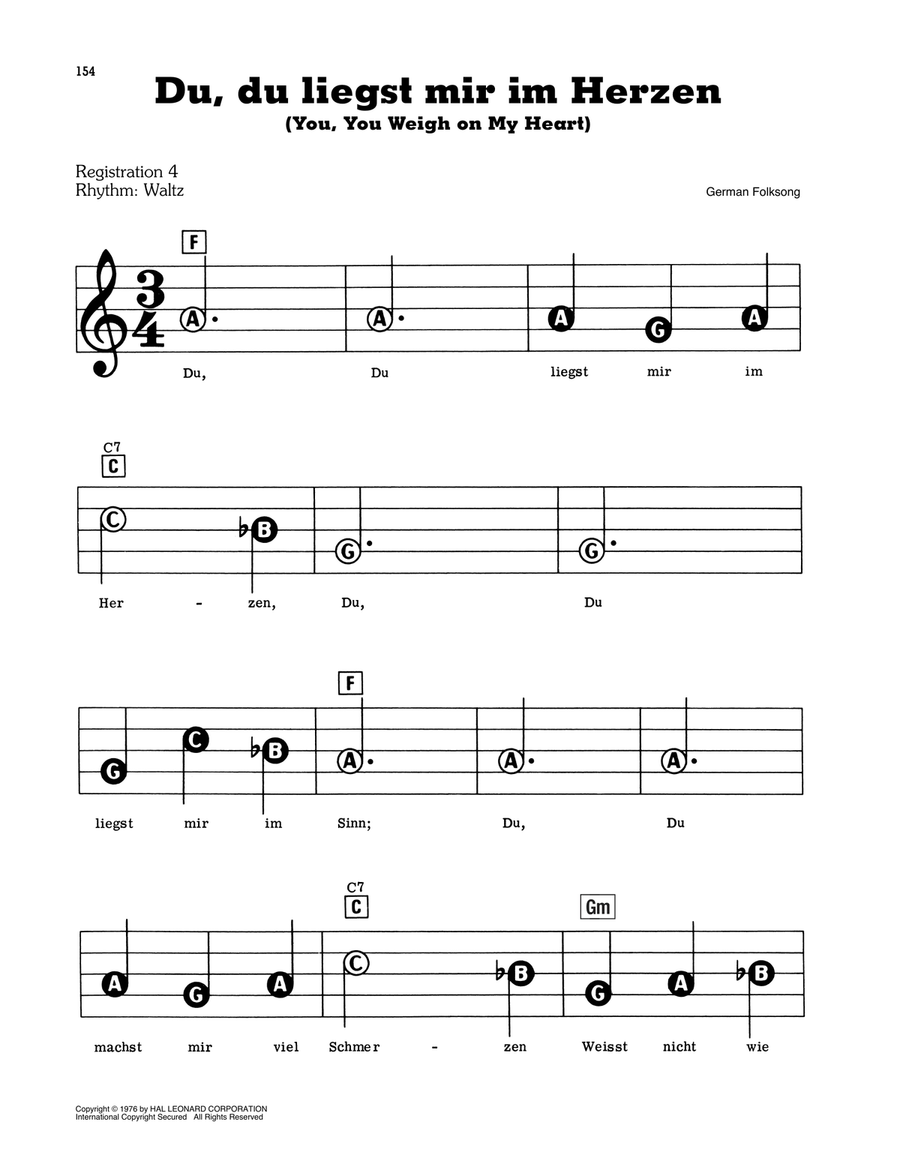 Du, Du Liegst Mir Im Herzen (You, You Weigh On My Heart) Electronic Keyboard scores gallery preview page 1