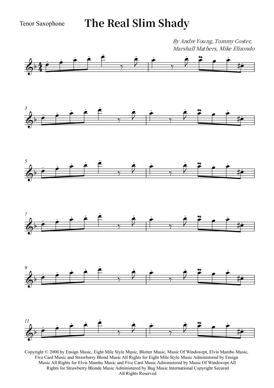 The Real Slim Shady The Real Slim Shady Tenor Saxophone scores gallery preview page 1