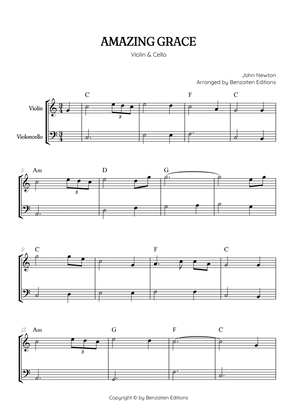 Book cover for Amazing Grace • easy violin and cello sheet music with chords