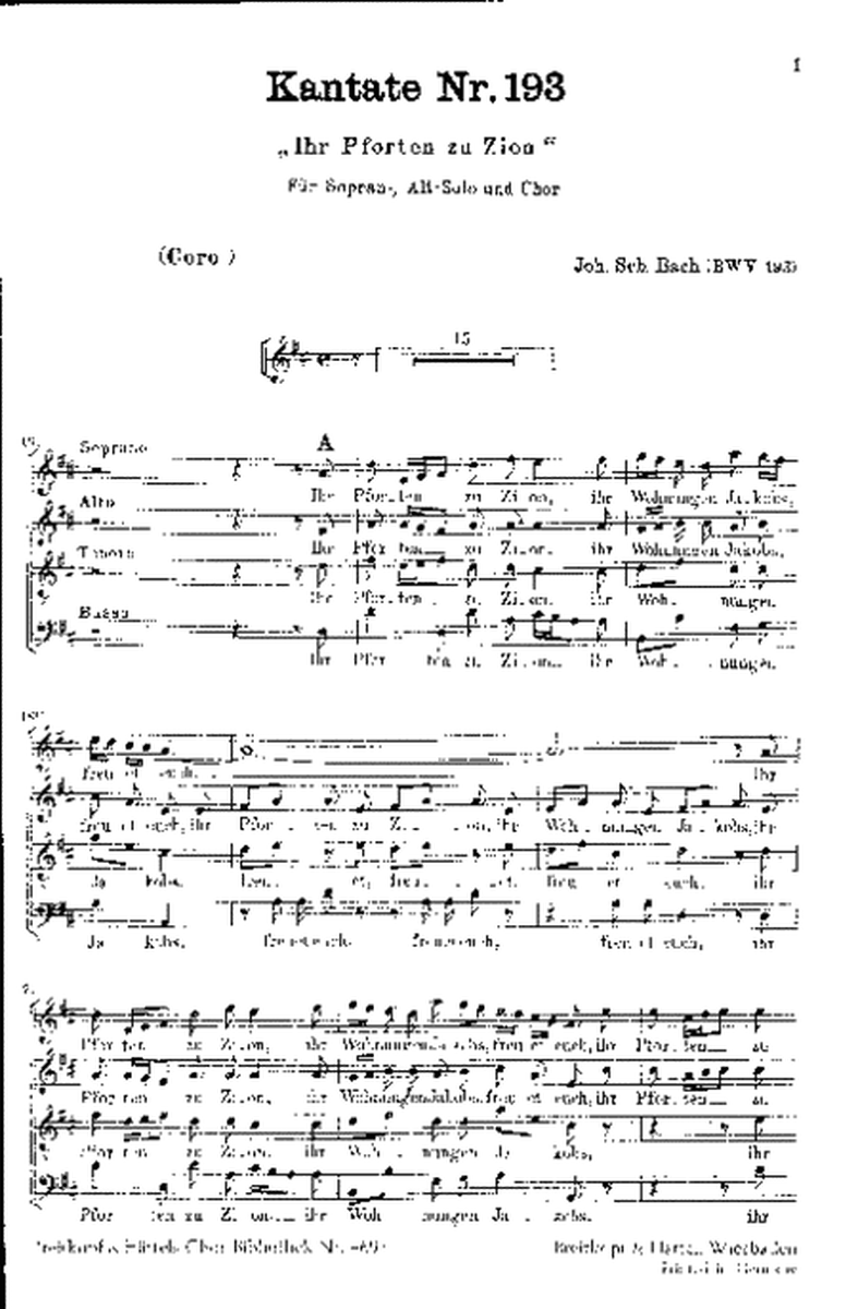 Cantata BWV 193 Ihr Tore zu Zion