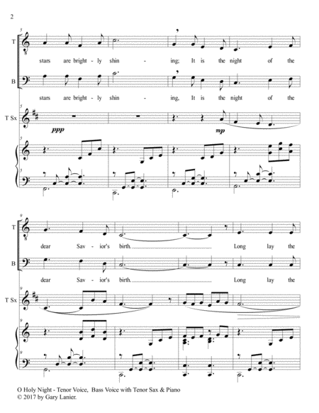 O HOLY NIGHT (Men's Choir - TB with Tenor Sax & Piano/Score & Parts included) image number null