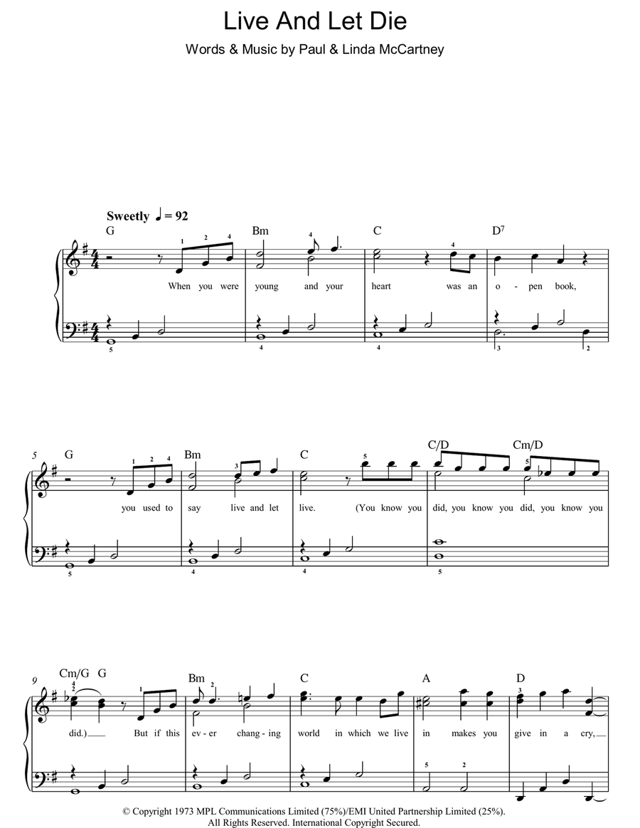 Live And Let Die Live And Let Die Easy Piano scores gallery preview page 1