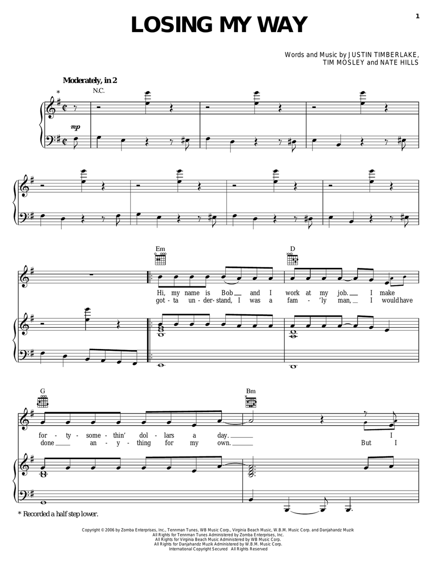 Losing My Way Piano, Vocal, Guitar scores gallery preview page 1