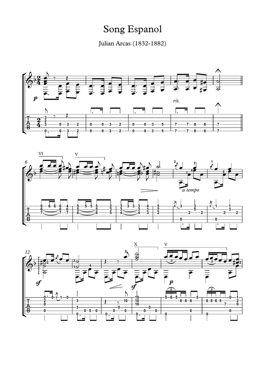 A Spanish classical guitar solo with tablature image number null