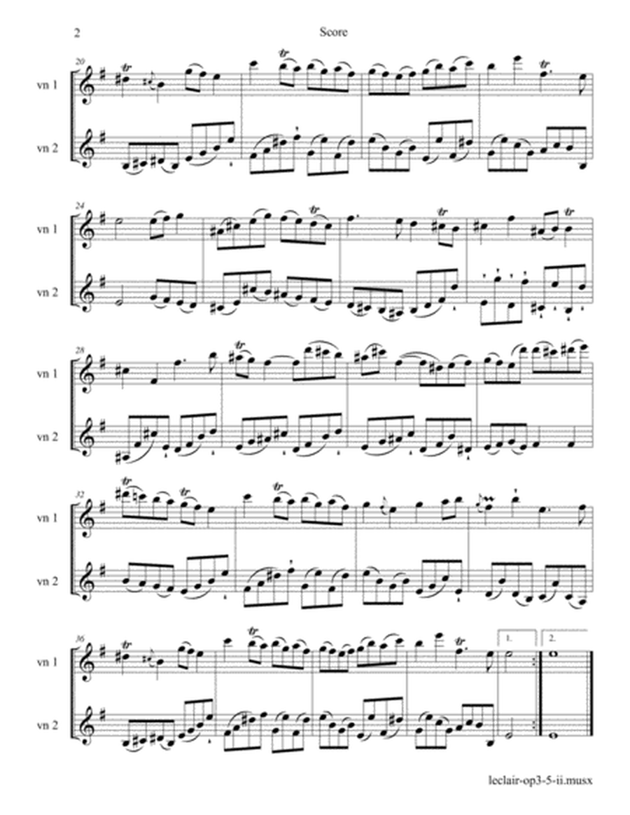 Leclair: Sonata op. 3, Nr. 5 in e, Mvt 2; for 2 Violins (or Violin and Viola). image number null