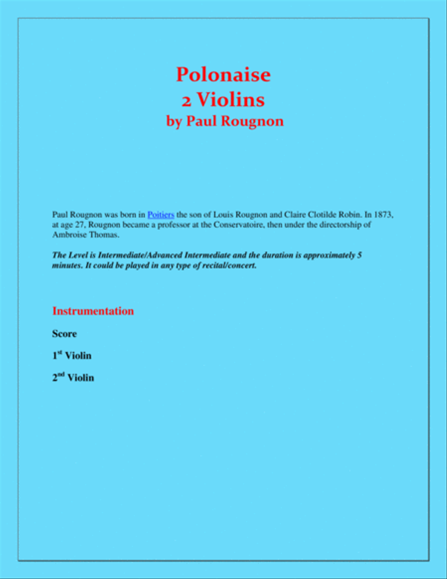 Polonaise de Concert - Paul Rougnon - for 2 Violins Duet String Duet scores gallery preview page 2