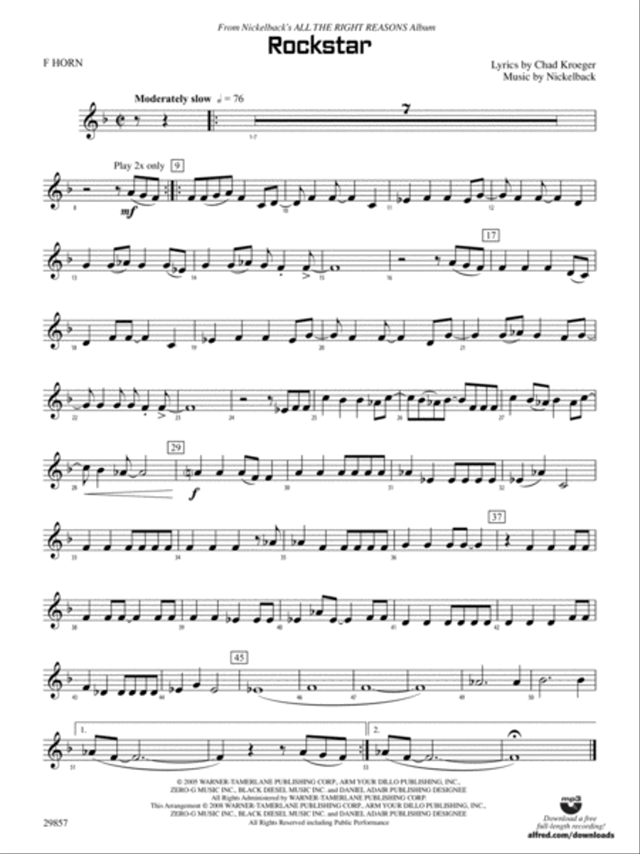 Rockstar: 1st F Horn Rockstar: 1st F Horn Concert Band scores gallery preview page 1