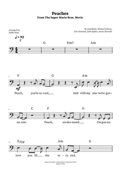 Peaches (from The Super Mario Bros. Movie), (easy) sheet music for piano  solo