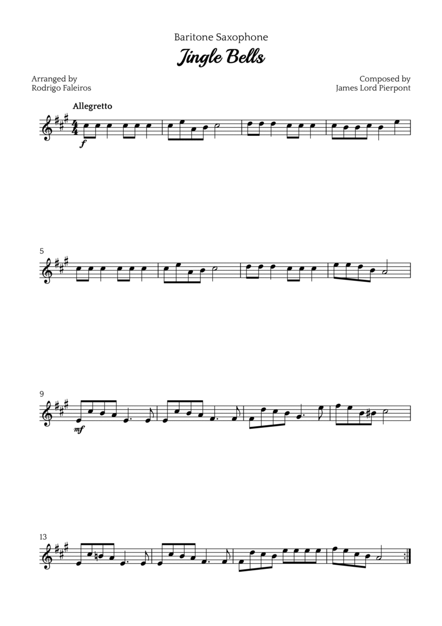 Jingle Bells Baritone Saxophone scores gallery preview page 1