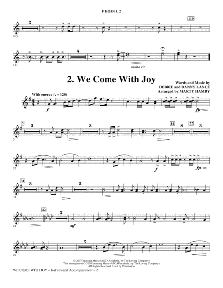 We Come With Joy Orchestration - Horn 1 & 2
