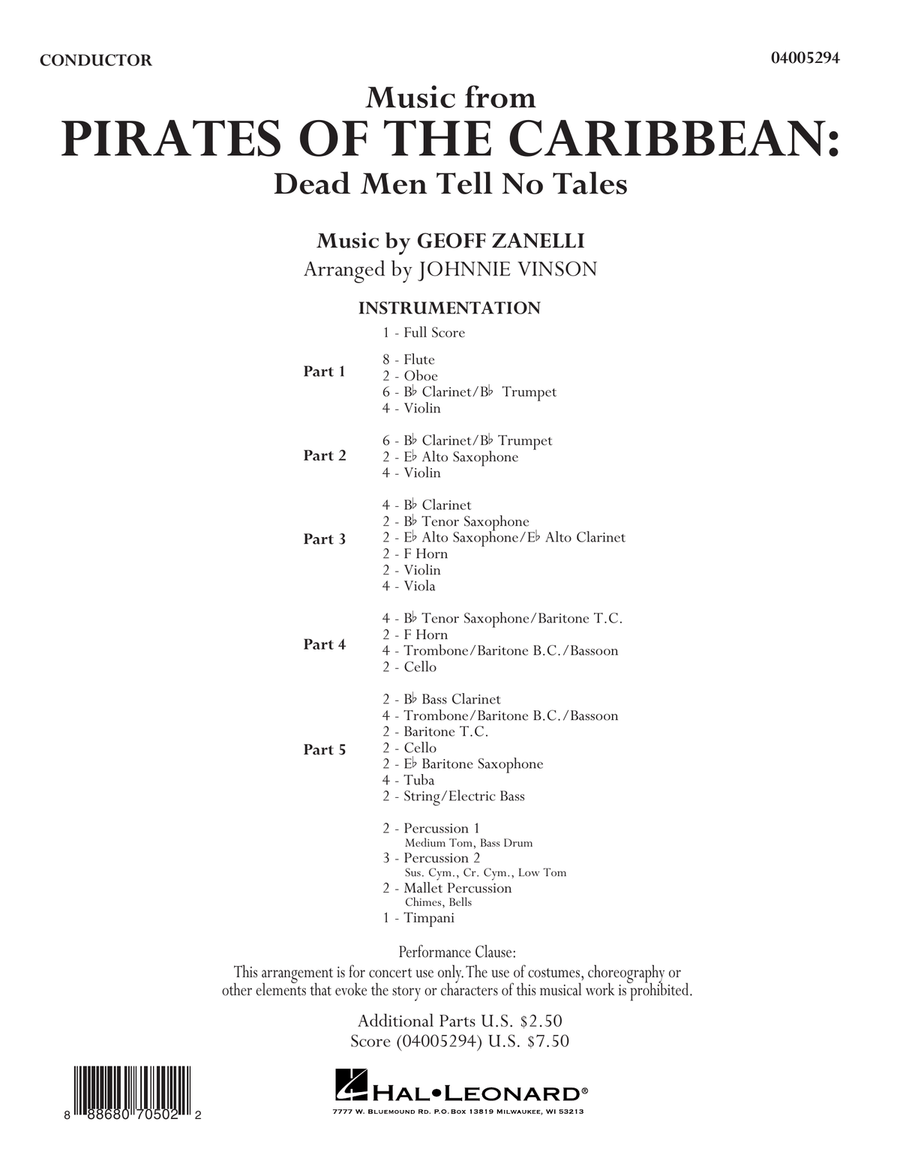 Music from Pirates of the Caribbean: Dead Men Tell No Tales - Conductor Score (Full Score) Concert Band scores gallery preview page 1