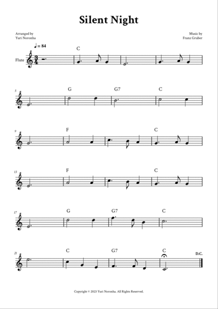 Silent Night - For Flute and Acoustic Guitar Duet (with TAB, chords and fingering) Flute scores gallery preview page 3