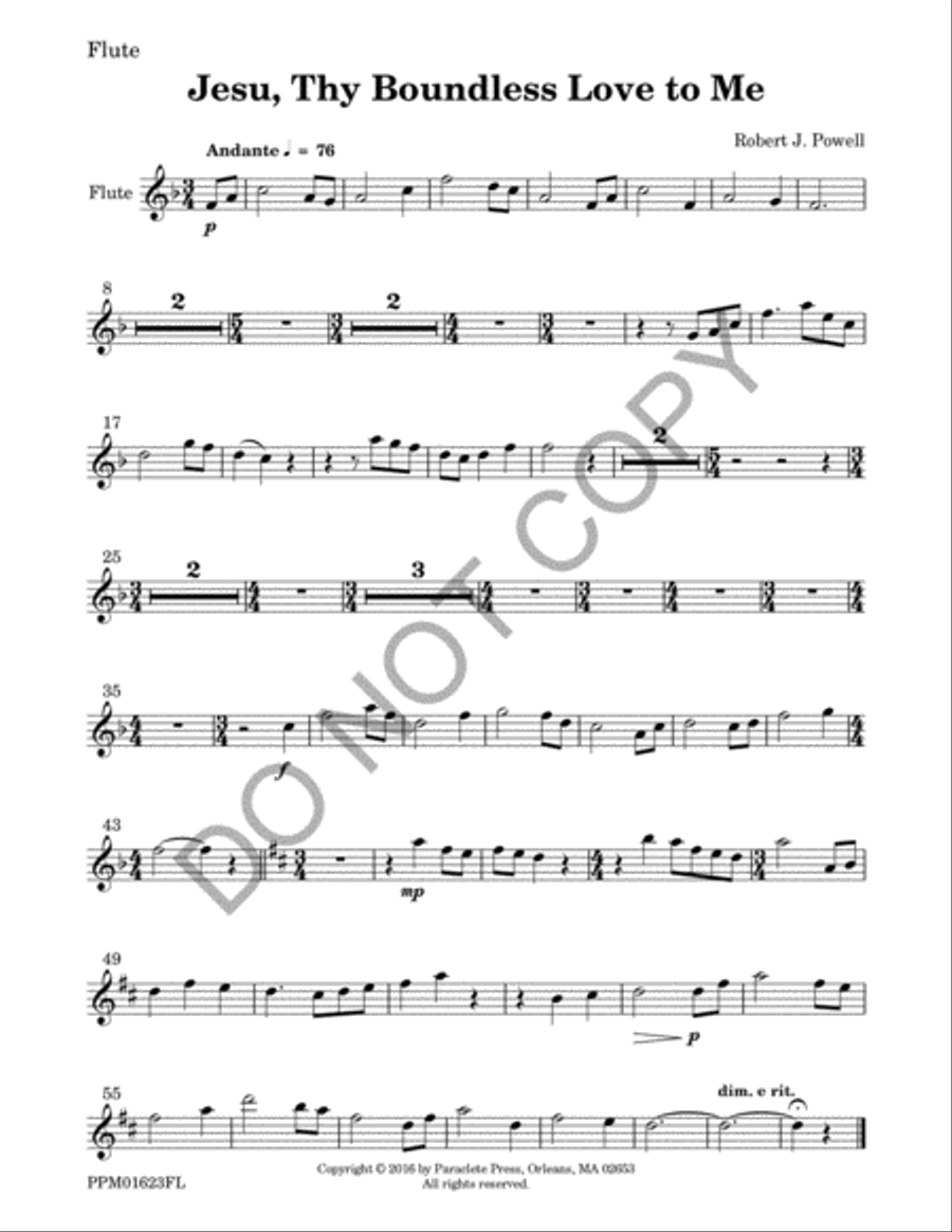 Jesu, Thy Boundless Love to Me - Flute Part 4-Part scores gallery preview page 2