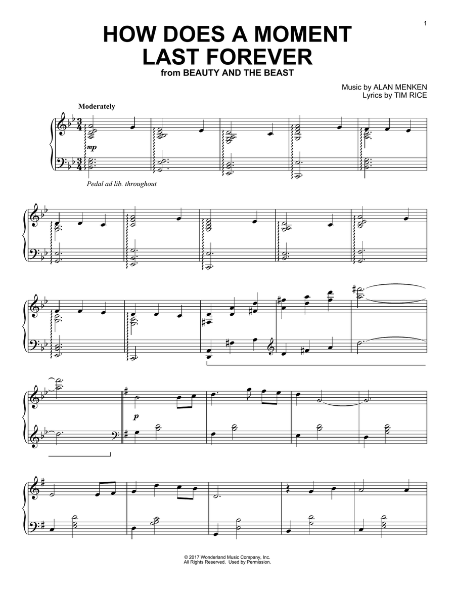 How Does A Moment Last Forever (from Beauty and The Beast) Piano Solo scores gallery preview page 1