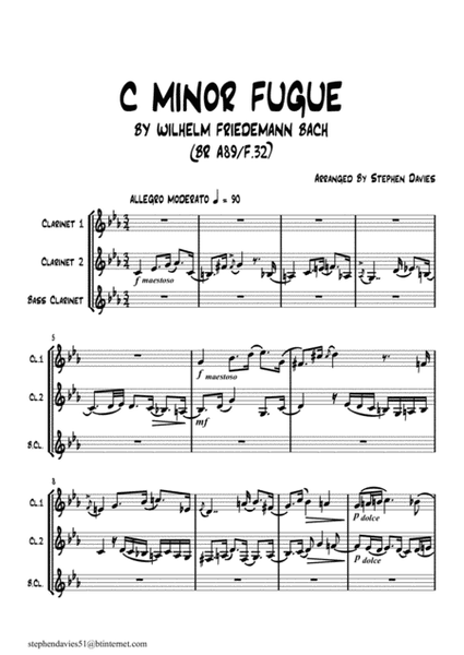 C Minor Fugue By Wilhelm Friedemann Bach for Clarinet Trio. image number null