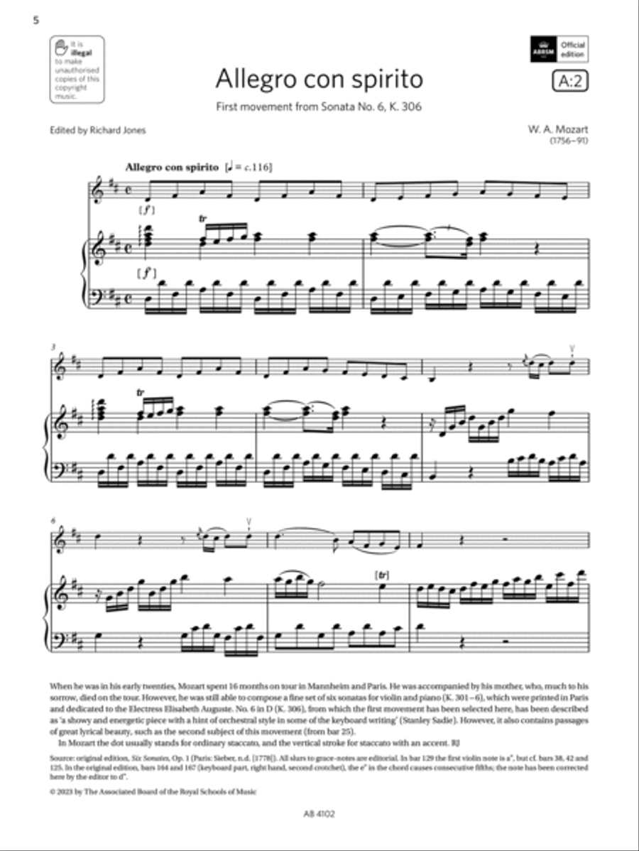 Allegro con spirito (Grade 8, A2, from the ABRSM Violin Syllabus from 2024) Violin Solo scores gallery preview page 5