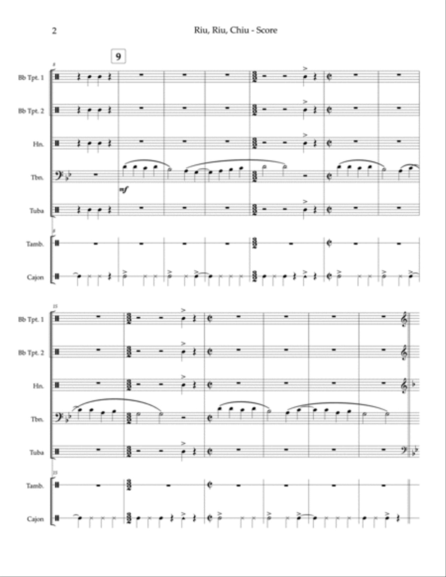 Riu, Riu, Chiu - brass quintet, percussion (bodhran, tambourine) image number null