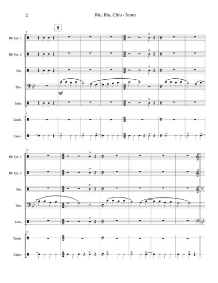 Riu, Riu, Chiu - brass quintet, percussion (bodhran, tambourine) by Todd Marchand Horn - Digital Sheet Music