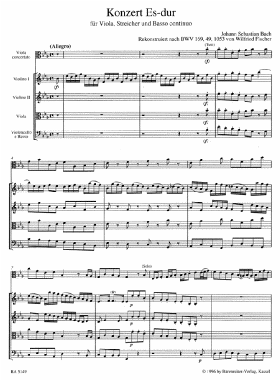 Concerto for Viola, Strings and Basso continuo E flat major String Orchestra scores gallery preview page 2