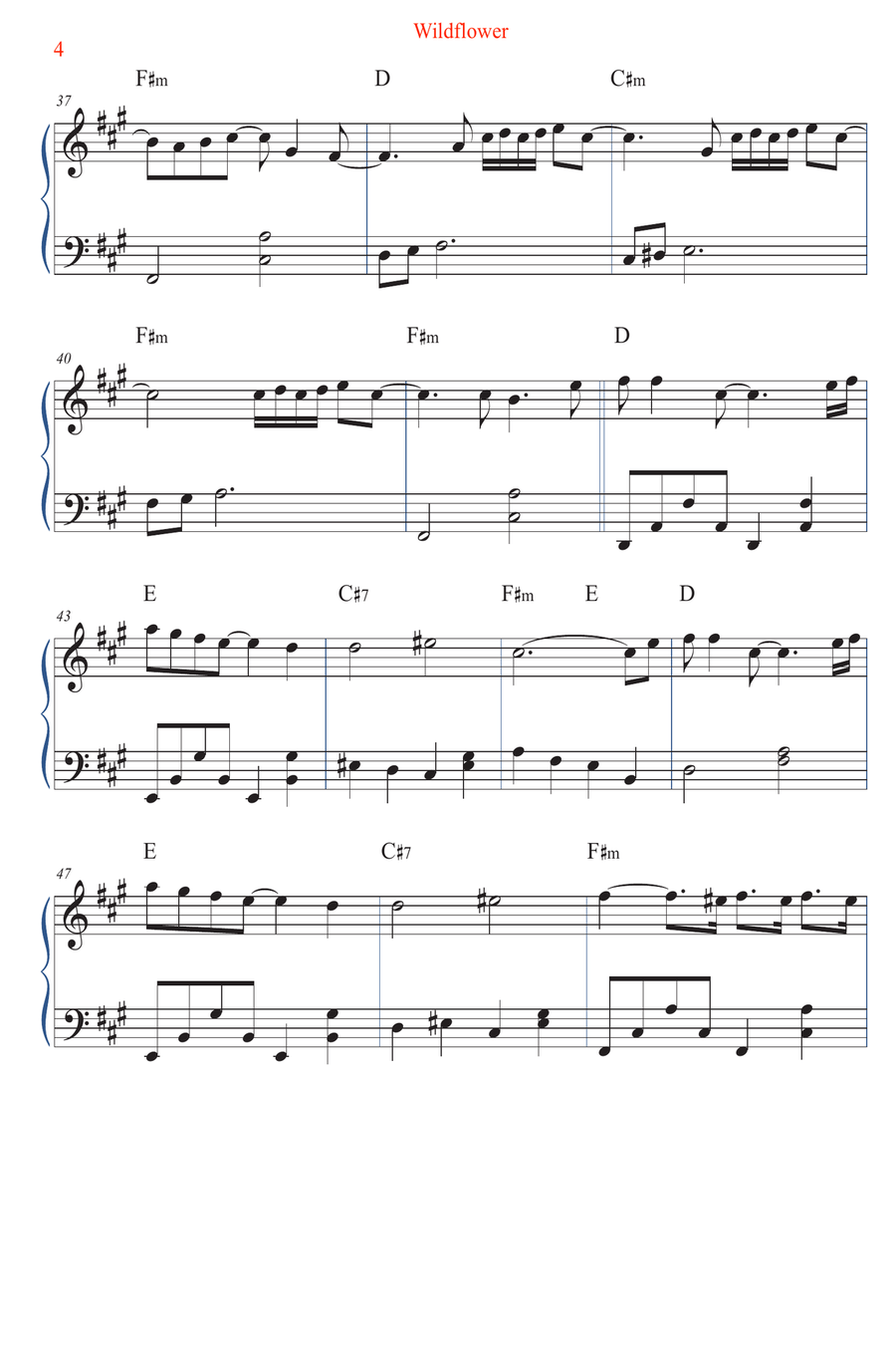 Wildflower Easy Piano scores gallery preview page 4