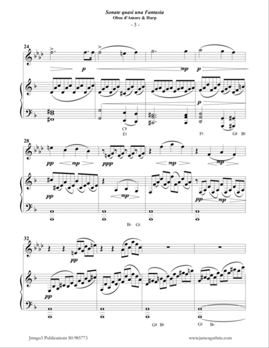 Beethoven: Adagio from the Moonlight Sonata for Oboe d'Amore & Harp Harp scores gallery preview page 3