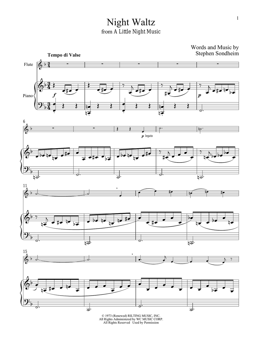 Night Waltz (from A Little Night Music) Flute Solo scores gallery preview page 1