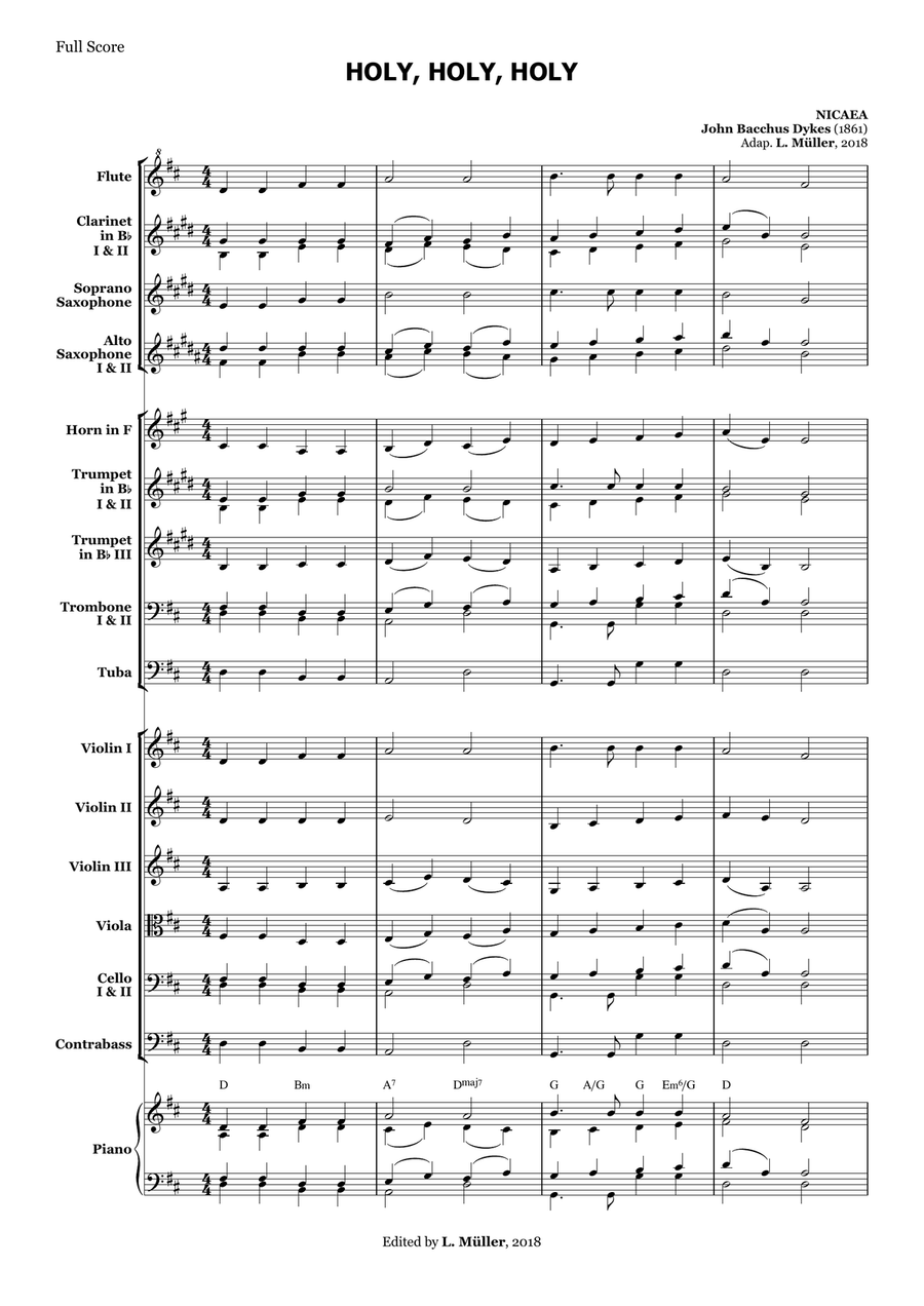 Holy, Holy, Holy - for Beginner Orchestra. (with chords)