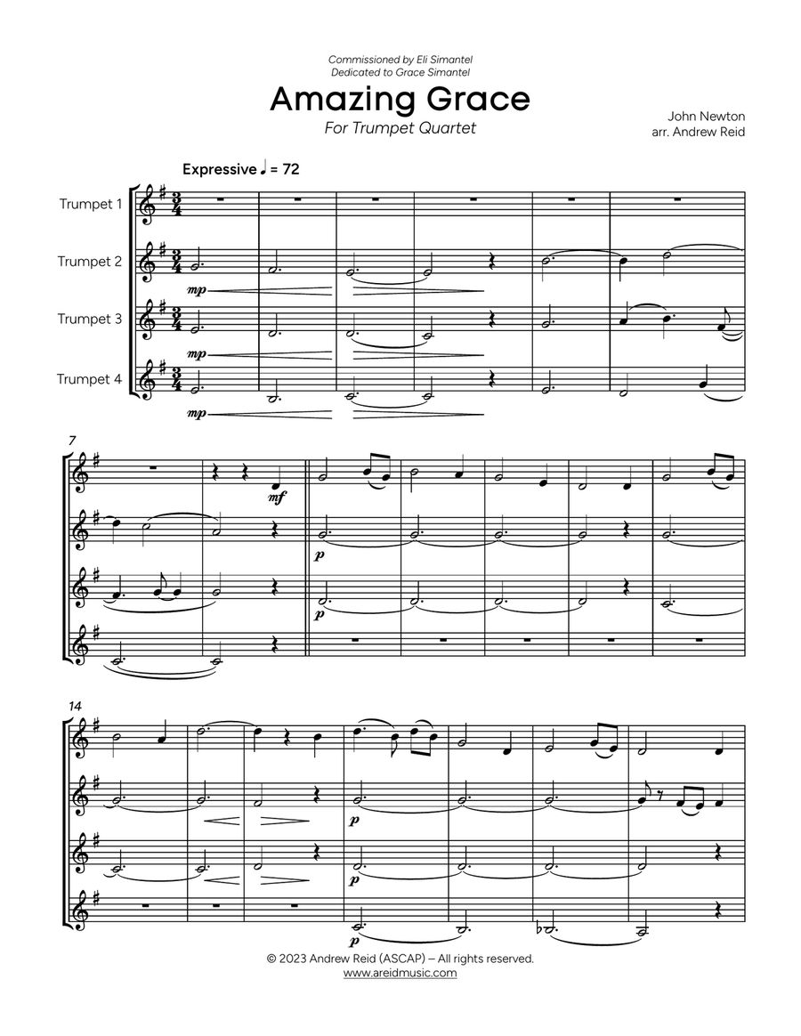 Amazing Grace (For Trumpet Quartet) Brass Ensemble scores gallery preview page 3