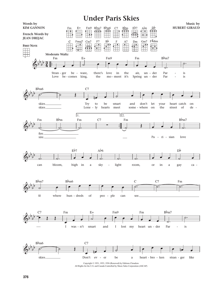 Under Paris Skies (from The Daily Ukulele) (arr. Jim Beloff) Ukulele scores gallery preview page 1