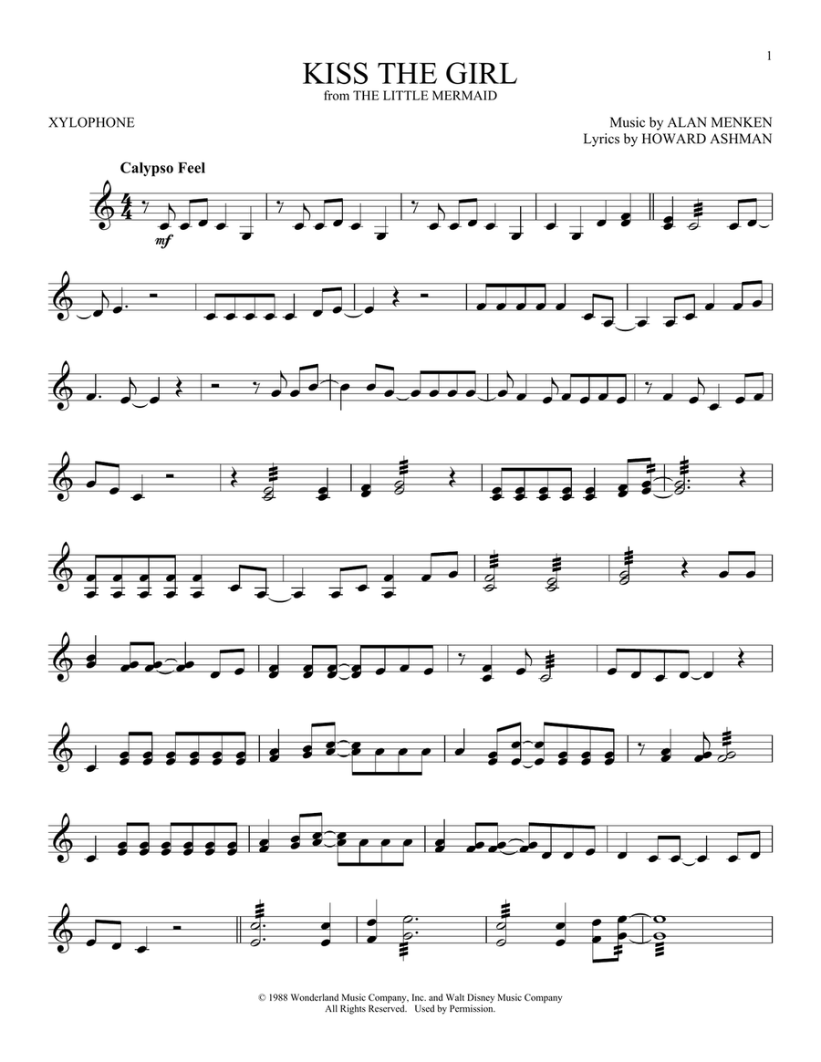Kiss The Girl (from The Little Mermaid) Percussion scores gallery preview page 1