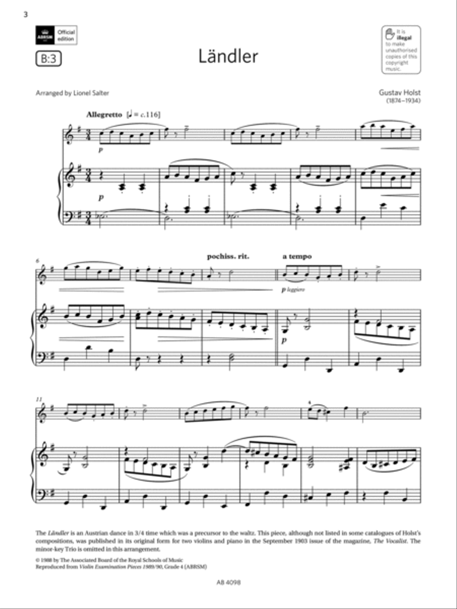Ländler (Grade 4, B3, from the ABRSM Violin Syllabus from 2024) Violin Solo scores gallery preview page 3