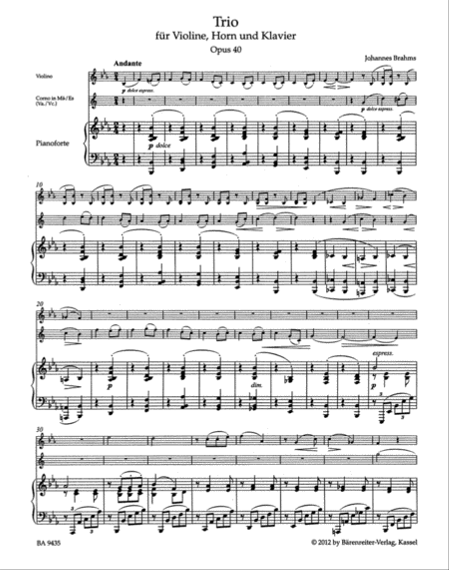 Trio for Violin, Horn (Viola or Violoncello) and Piano, op. 40 Horn scores gallery preview page 2