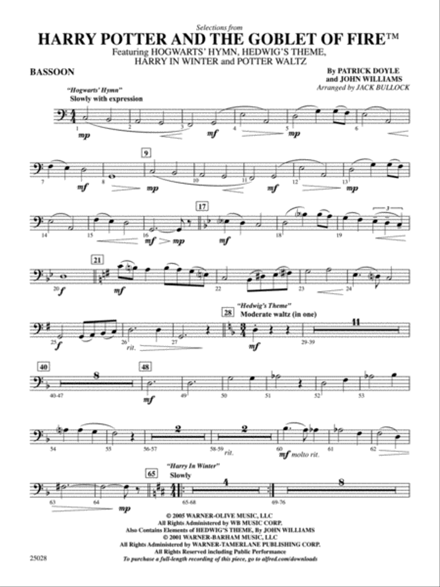 Harry Potter and the Goblet of Fire,™ Selections from: Bassoon Full Orchestra scores gallery preview page 1