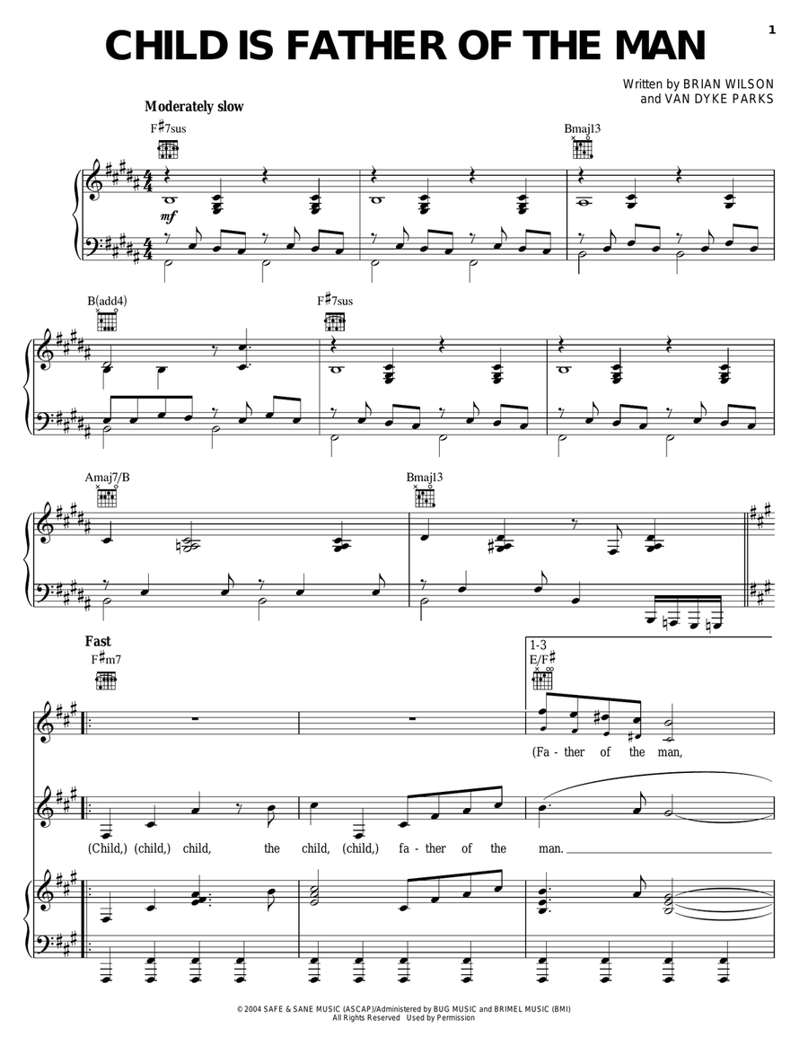 Child Is Father Of The Man Piano, Vocal, Guitar scores gallery preview page 1