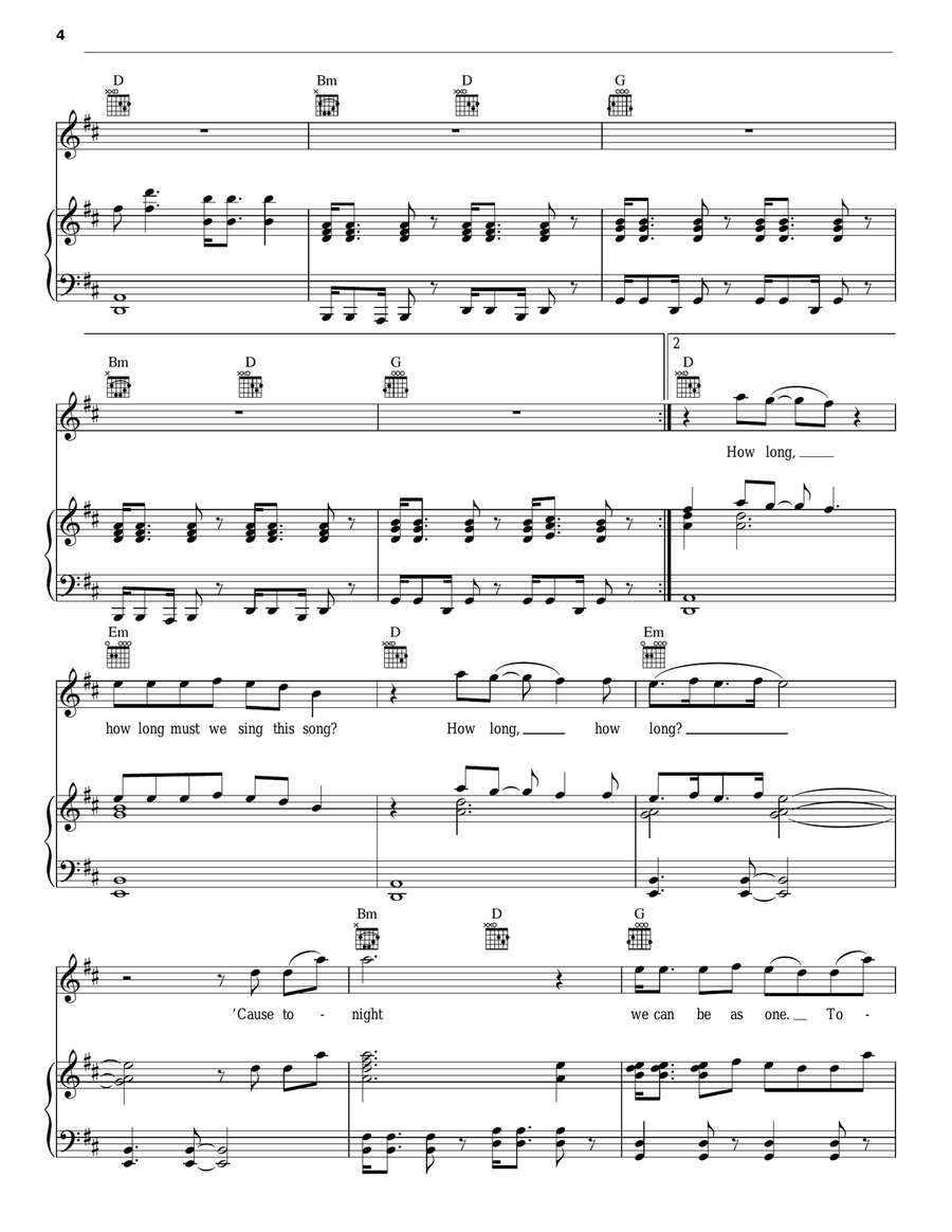 Sunday Bloody Sunday Piano, Vocal, Guitar scores gallery preview page 4