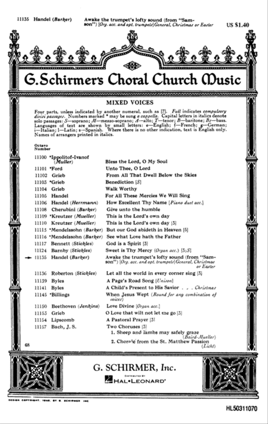 Awake the Trumpet's Lofty Sound (from Samson) 4-Part scores gallery preview page 1