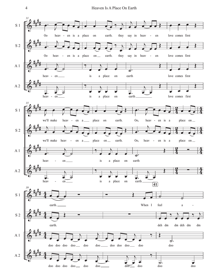 Heaven Is A Place On Earth SSA scores gallery preview page 4