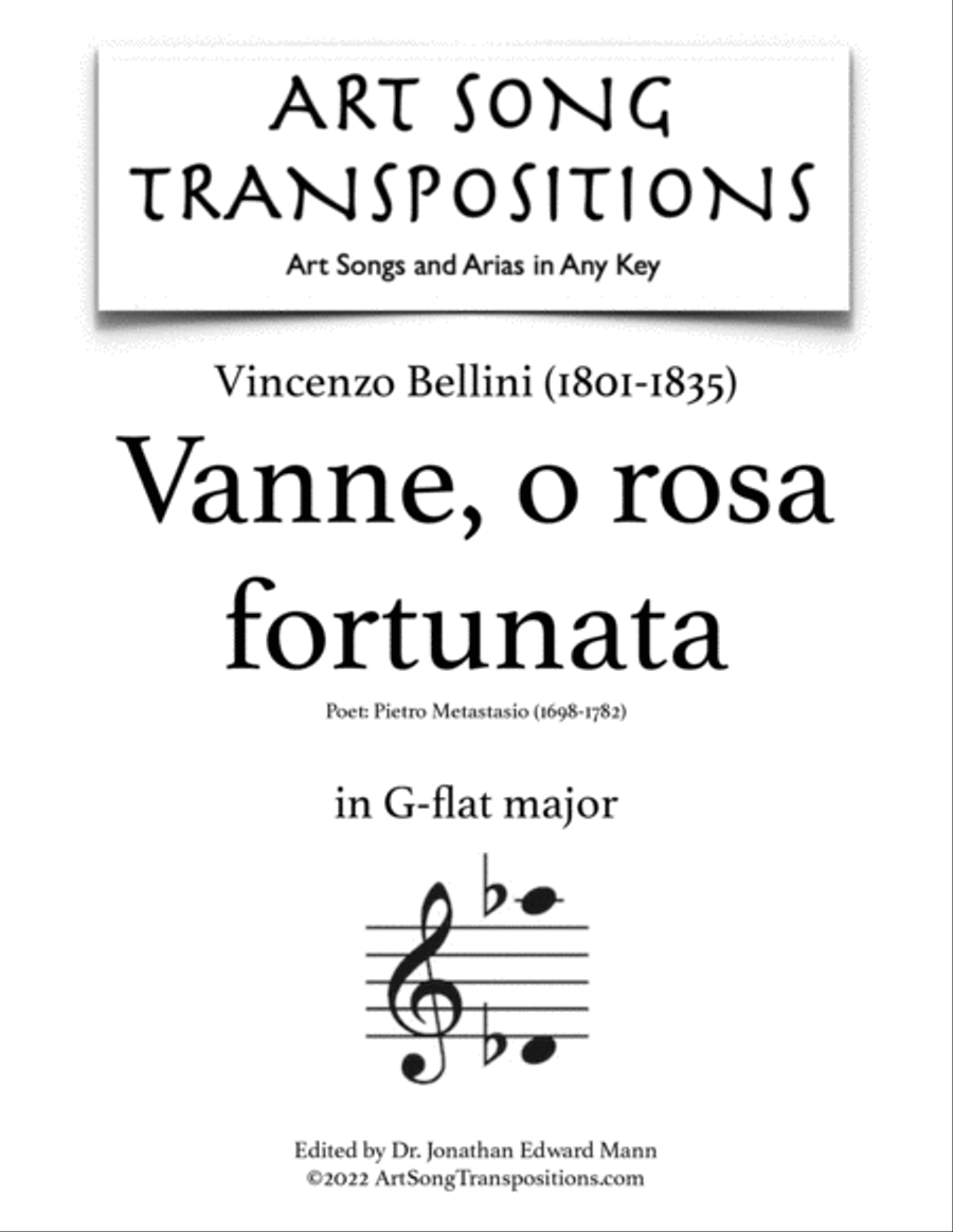 BELLINI: Vanne, o rosa fortunata (transposed to 7 keys: G, G-flat, F, E, E-flat, D, D-flat major) Voice scores gallery preview page 6