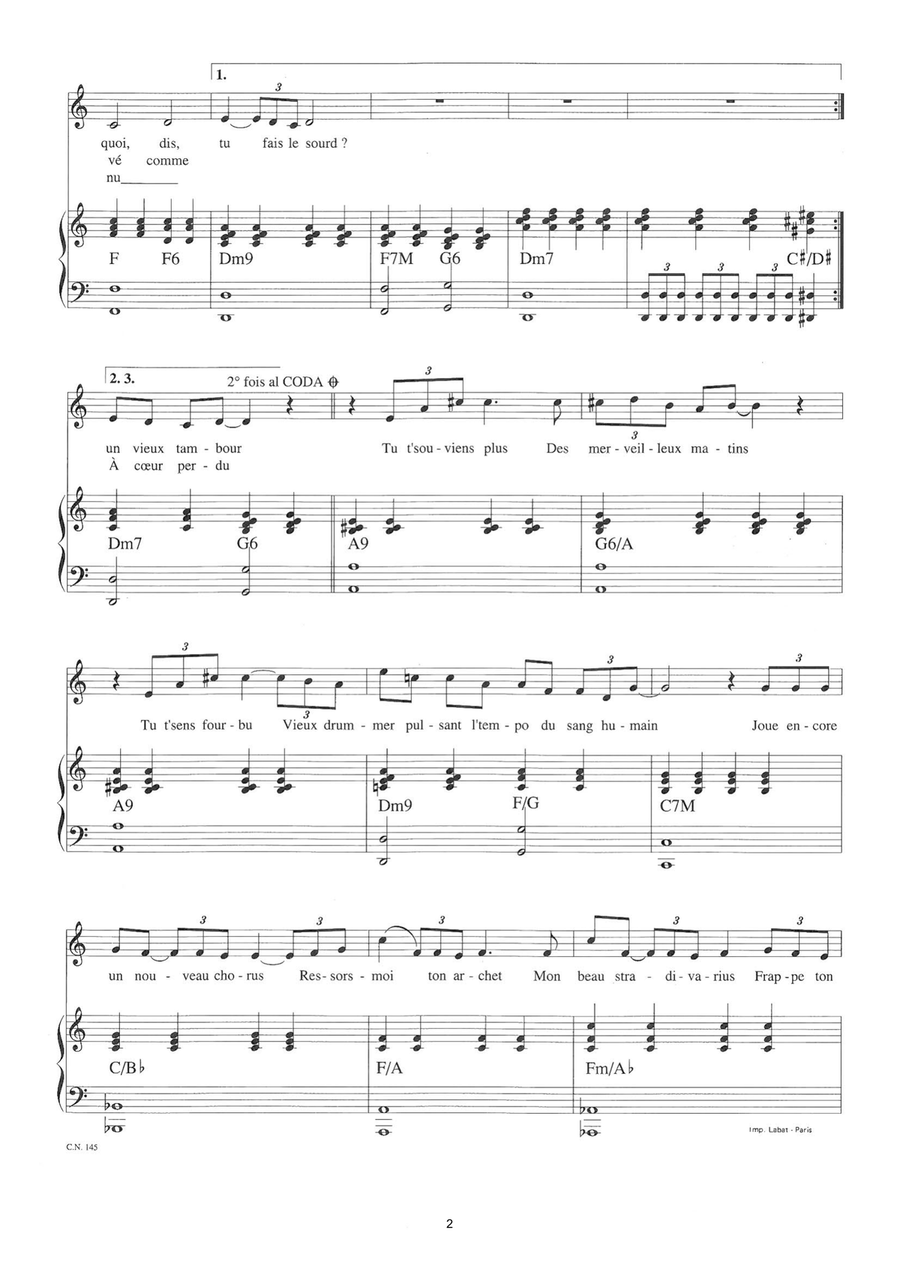 A Coeur Perdu Piano, Vocal scores gallery preview page 2