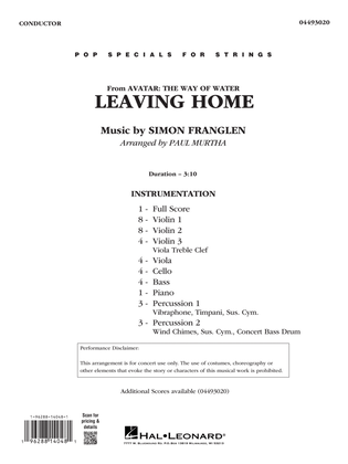 Book cover for Leaving Home (from Avatar: The Way of Water) (arr. Paul Murtha) - Conductor Score (Full Score)