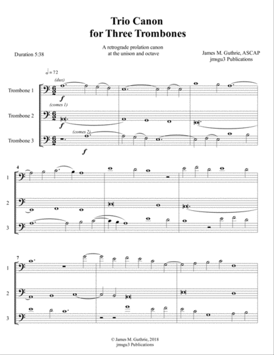 Guthrie: Trio Canon for 3 Trombones Trombone Trio scores gallery preview page 1